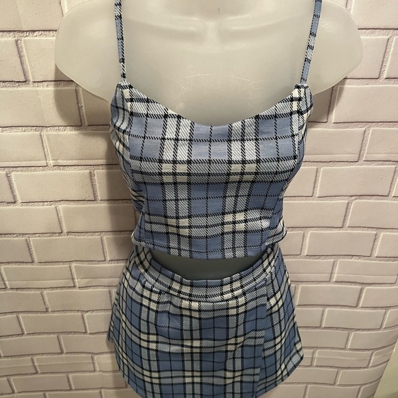 STREETWARE SOCIETY Blue Plaid Two-Piece Set Top & short-skirt/size S - Picture 14 of 16